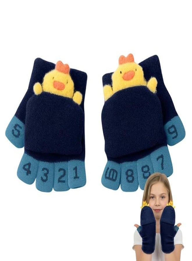 SOLDTRUE 2-in-1 Convertible Baby Wool Gloves | Cute Cartoon Design Full & Half Finger Knitted Winter Gloves for 3-7 Years Kids | Warm, Soft, Windproof & Flexible Christmas Gift (Dark Blue) - Image 1